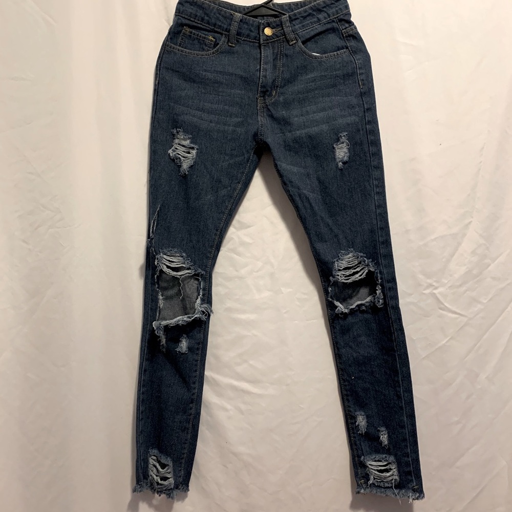 Heritage Distressed High Wasted Fringe Jeans